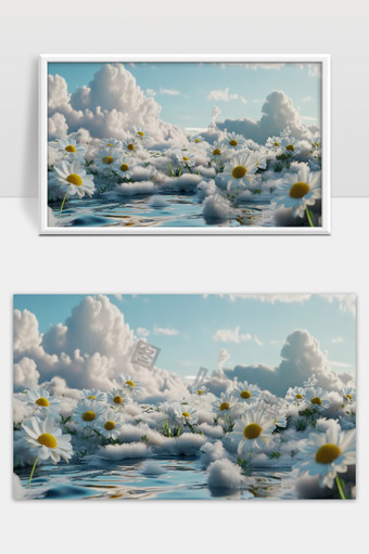 蓝天白云下雏菊盛开清新自然田园风光