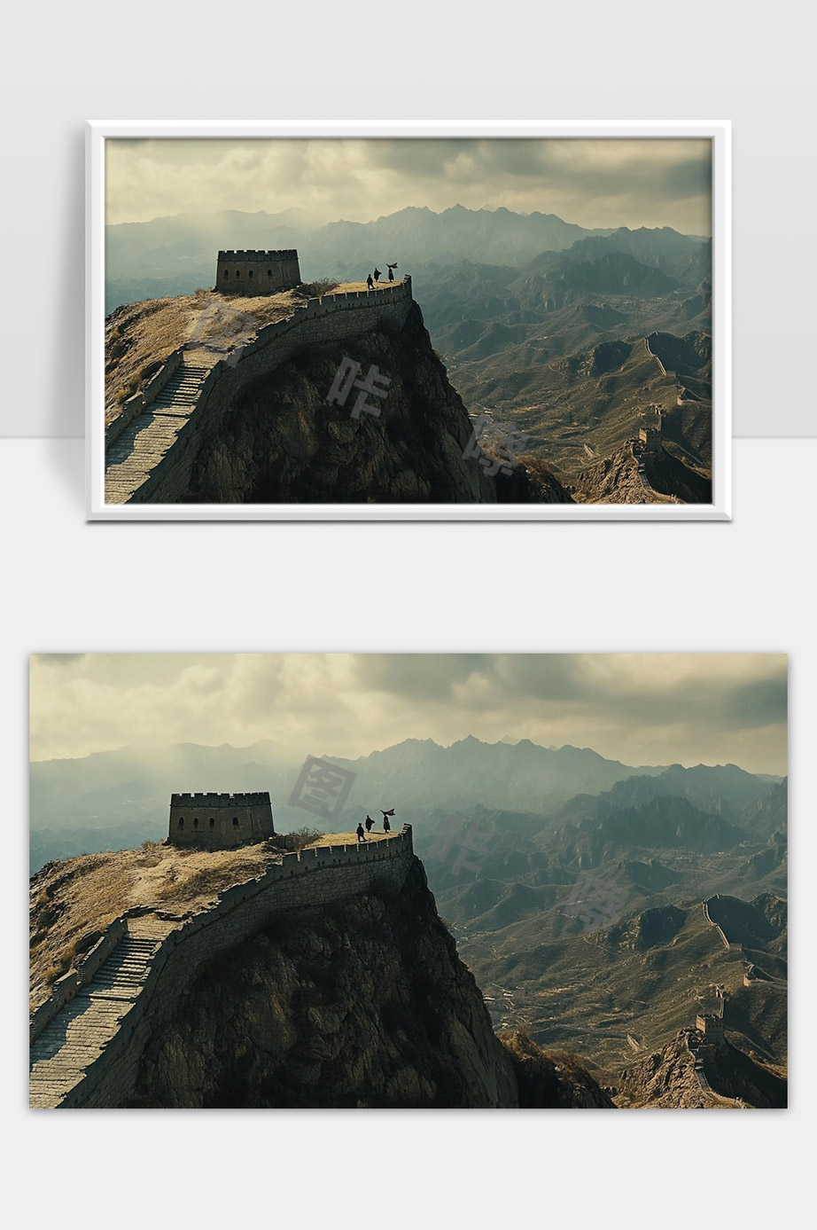 巍峨长城蜿蜒山脉壮丽风光夕阳映照