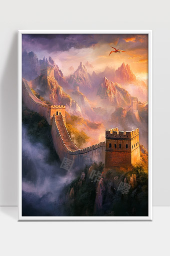 巍峨壮丽的长城蜿蜒在云雾缭绕的群山之间