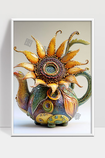 创意向日葵造型陶瓷茶壶艺术设计