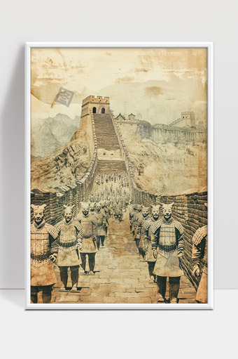 古代兵马俑守护长城历史文化画卷