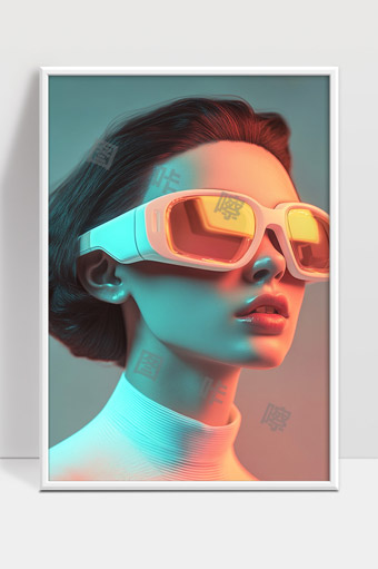 未来科技风格女性佩戴智能眼镜高清艺术肖像