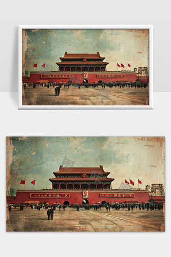 天安门广场历史风貌人民集会场景复古照片