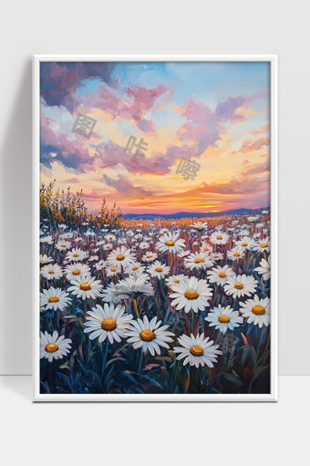 夕阳下的雏菊花海美丽绽放自然风光画面