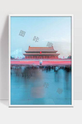 庄严古建筑下的天安门广场人流穿梭光影交错