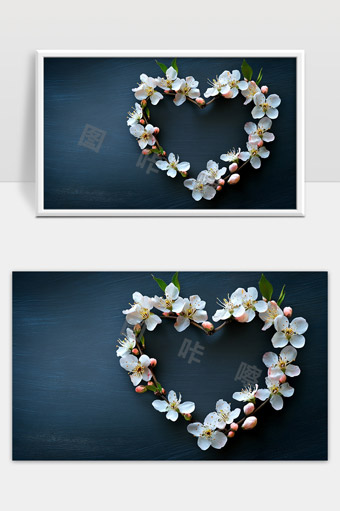温馨浪漫心形花环纯净自然春天花卉装饰优美背景