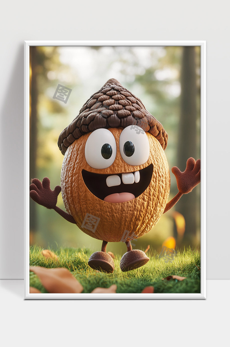 卡通橡果人物欢快跃动森林背景动画形象