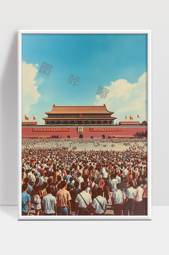 人潮涌动的天安门广场盛大群众集会场景