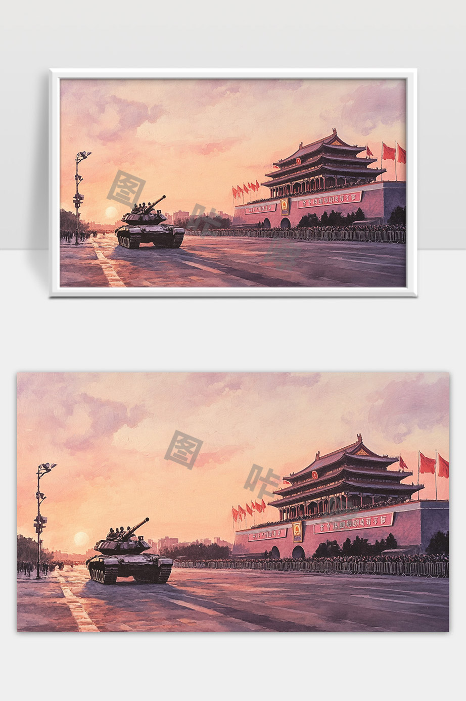 人民英雄纪念碑前庆祝国防军威武不屈的战车雄姿