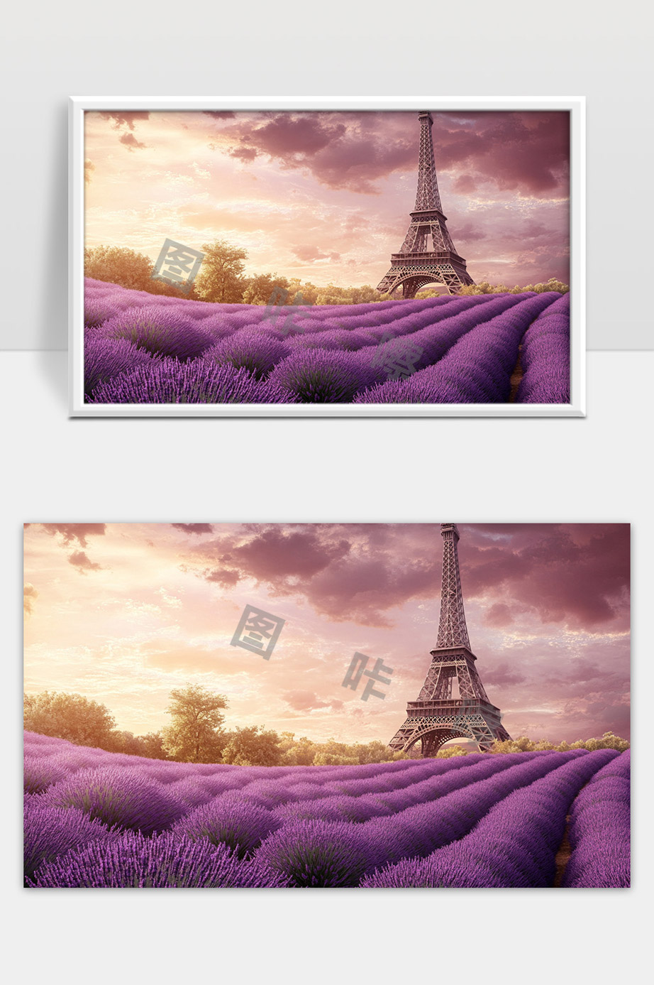 薰衣草花海与巴黎埃菲尔铁塔风光美景