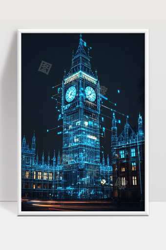 数字虚拟伦敦大本钟未来科技夜景光效