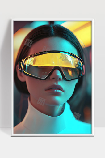 未来科技感女性佩戴智能护目镜光影艺术写真