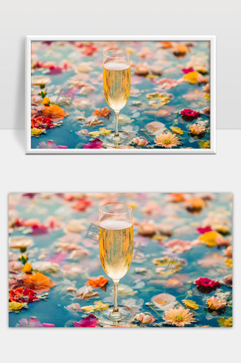 清晨花瓣与香槟酒杯的唯美静谧场景