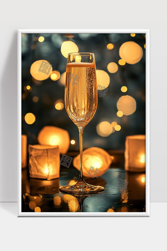 高雅香槟酒杯璀璨灯光浪漫氛围