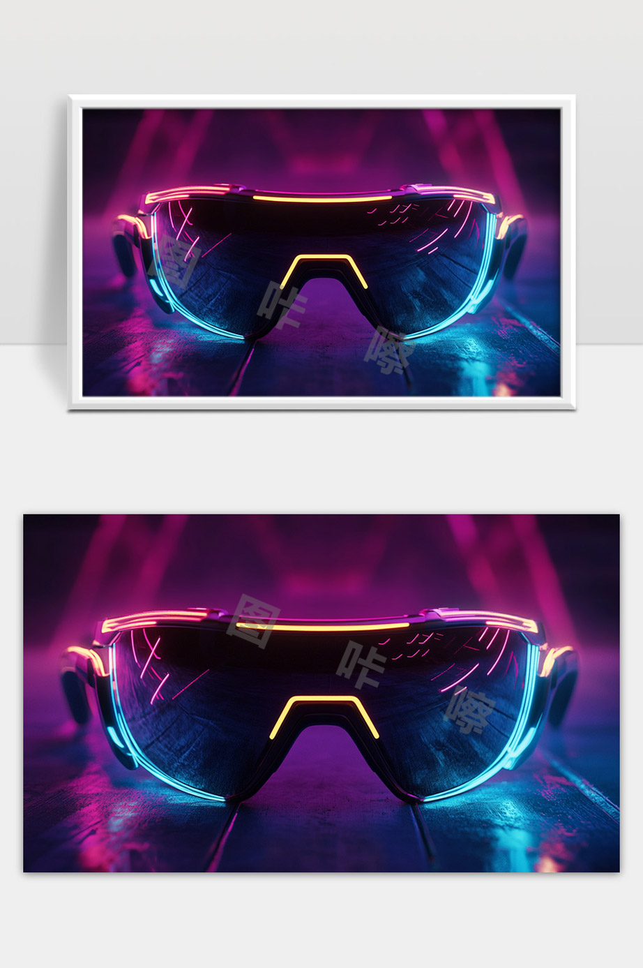 未来感炫彩霓虹光效智能眼镜夜景展示