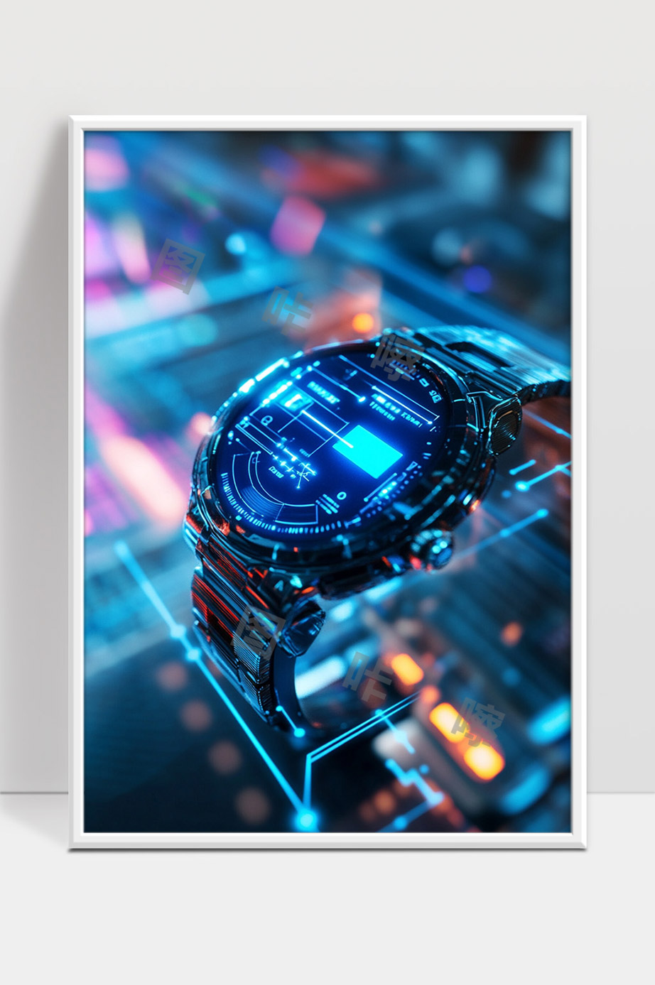 未来科技风智能手表数字界面高科技概念展示