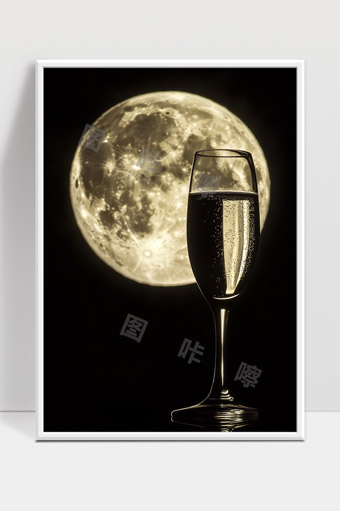 月光下的香槟酒杯唯美夜景艺术摄影