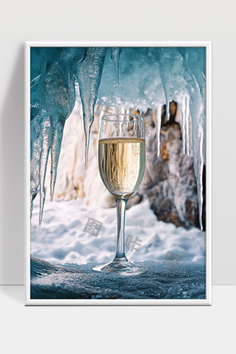 冰洞中晶莹剔透的香槟酒杯展现冰雪美景