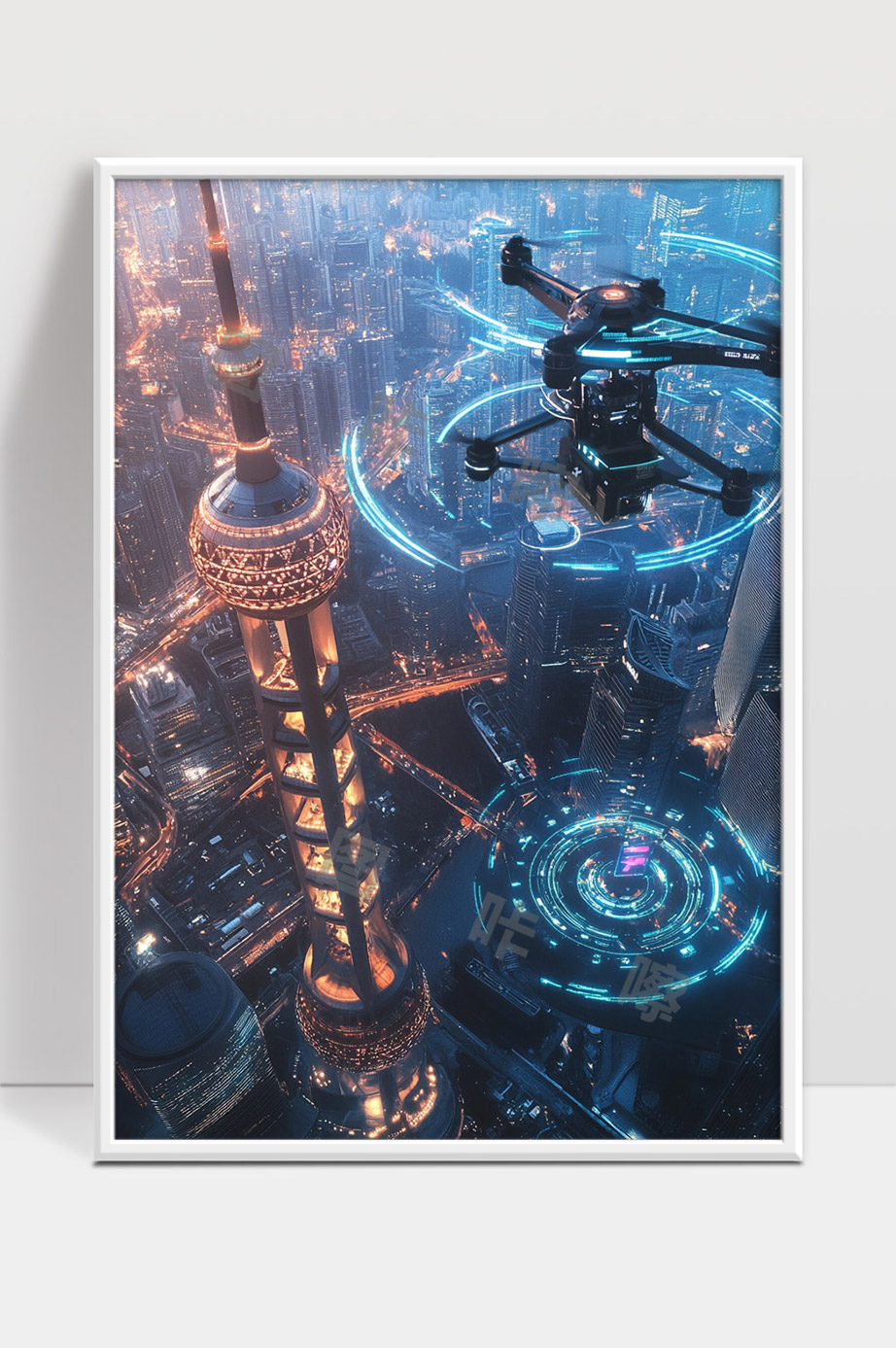 未来科技城市夜景中的智能无人机监控系统