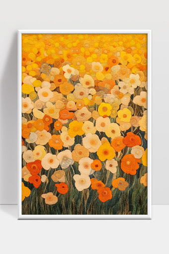 油画风格黄白橙色花海绽放美丽春天景象