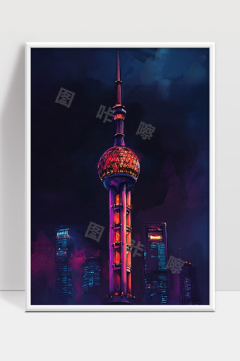 上海东方明珠夜晚灯光璀璨城市高楼夜景美丽画面