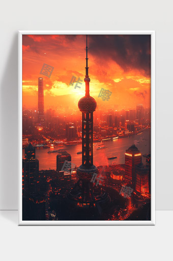 上海东方明珠塔夜晚灯光璀璨城市景观