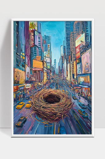 繁忙都市中的巨型鸟巢艺术装置