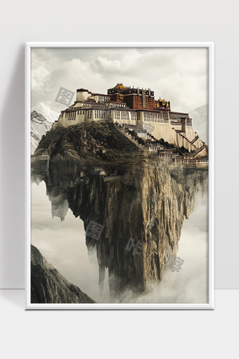 布达拉宫悬浮奇景雄伟壮观云海缭绕