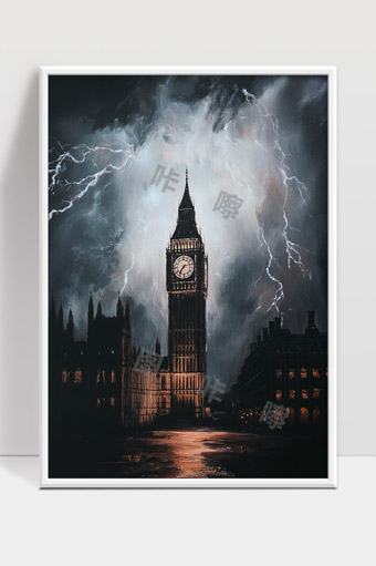 伦敦大本钟夜晚雷电风暴壮丽景象