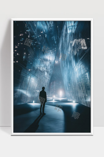 未来都市中孤独行者的光影交错之旅