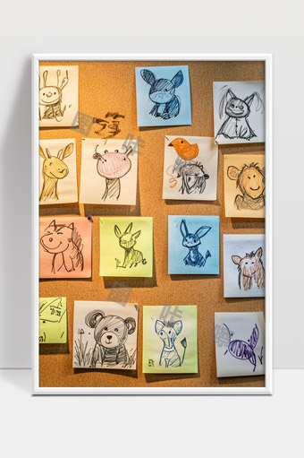 可爱动物简笔画便签壁纸展示