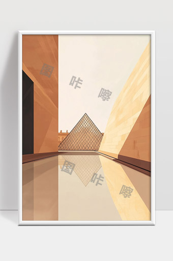 卢浮宫玻璃金字塔倒影现代建筑艺术风格