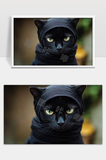 黑猫戴黑帽子神秘冷峻夜行者形象写真