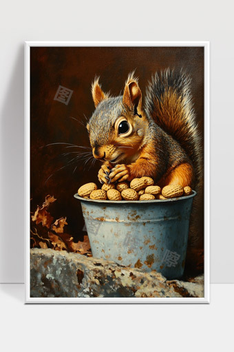 松鼠抱着花生坚果秋季森林小动物温馨自然画面