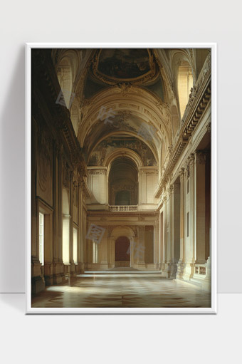 欧洲古典宫殿宏伟长廊富丽堂皇的建筑艺术