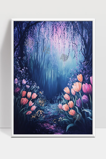 神秘梦幻花园中的幽静林间小径美景