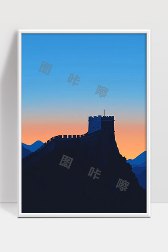 夕阳余晖映照长城蜿蜒山脉壮丽景色