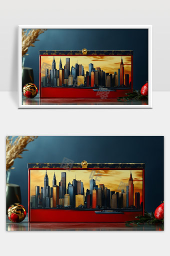 现代城市高楼剪影夕阳下的城市天际线装饰画