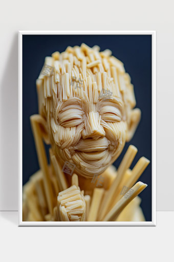 木质雕刻人物微笑表情艺术创意细节特写