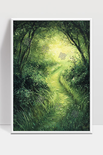 阳光穿透森林小径绿意盎然宁静祥和