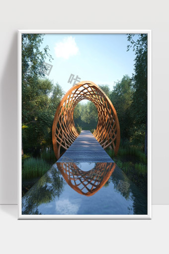 森林中的现代艺术木质步道与自然景观融合