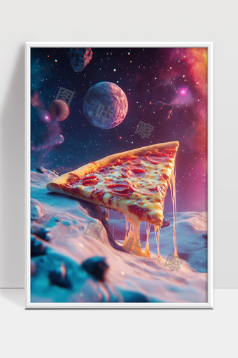 太空中的披萨片宇宙星球与星云奇幻场景画面