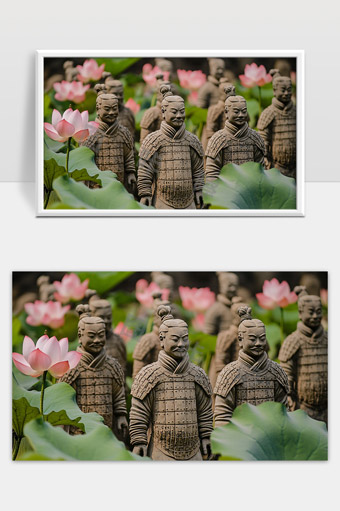 兵马俑与盛开的荷花展现古今文化交融之美