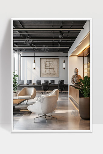现代简约办公空间设计自然元素与艺术装饰融合