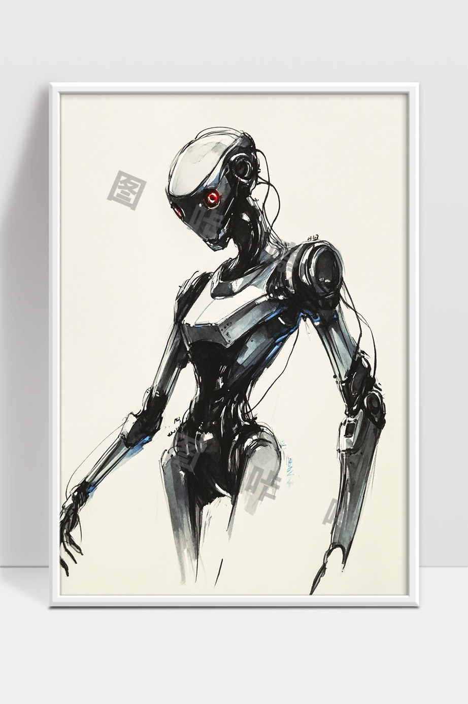 未来科技感黑色女性机器人形象设计