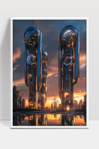 未来科幻城市金属巨型建筑风景