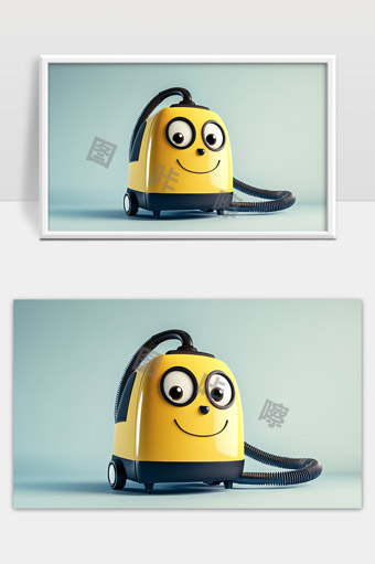 卡通风格黄色笑脸吸尘器可爱家用清洁工具