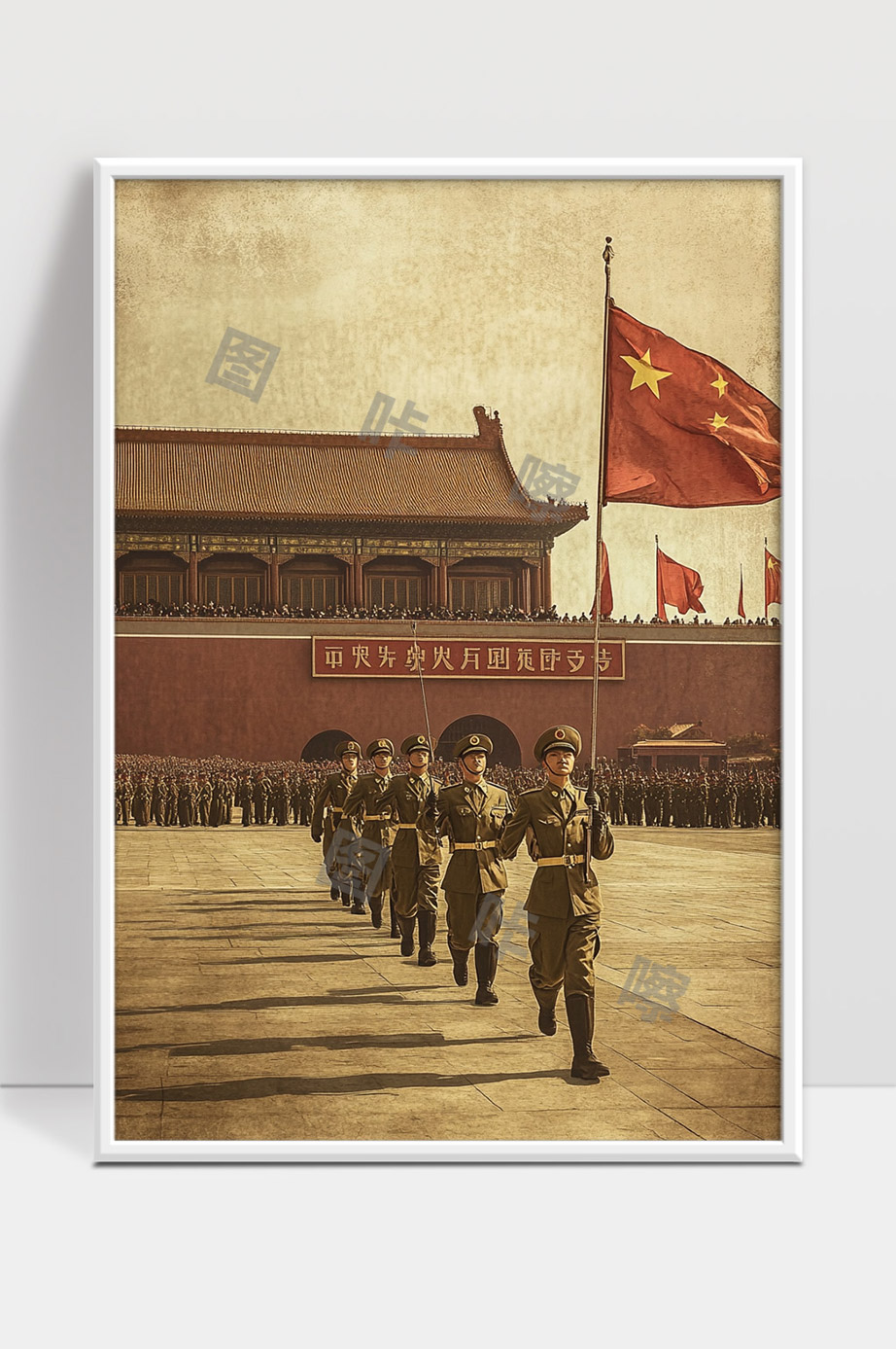 天安门前庄严的中国人民解放军护旗仪仗队队列