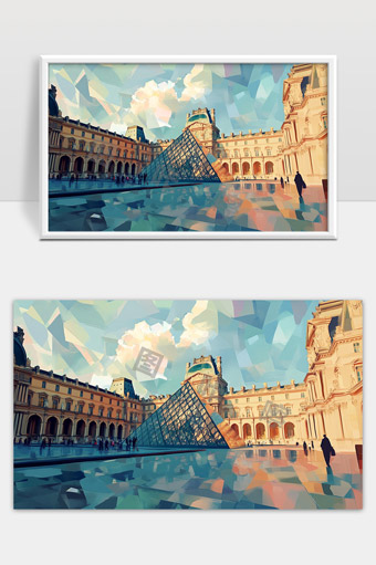 巴黎卢浮宫玻璃金字塔与古典建筑融合美景