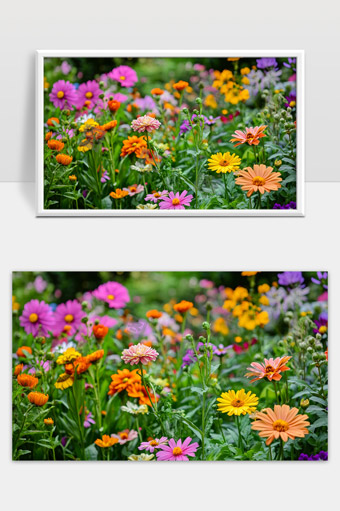 多彩鲜花盛开春日花园美丽自然风光